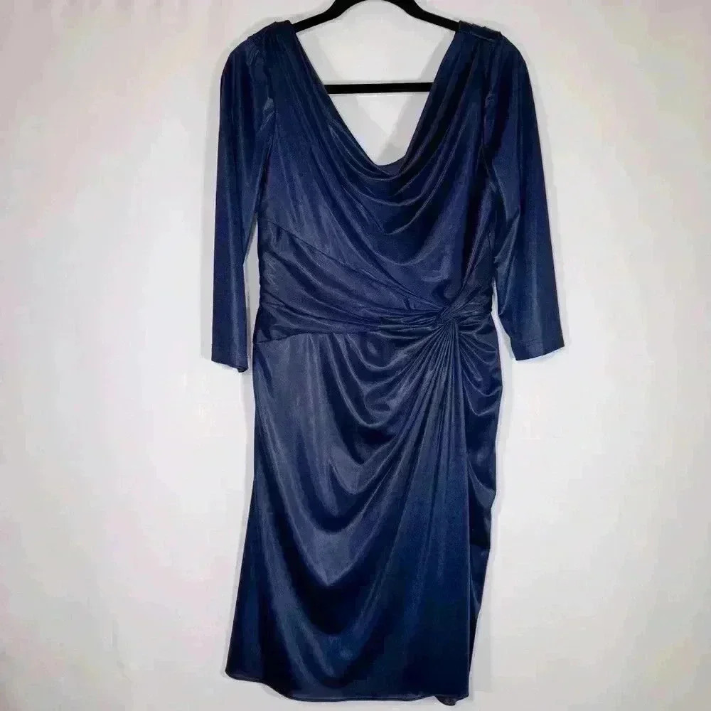 Adrianna Papell Metallic Blue Stretch Midi Dress Size 10 Fairy Modern Minimalist